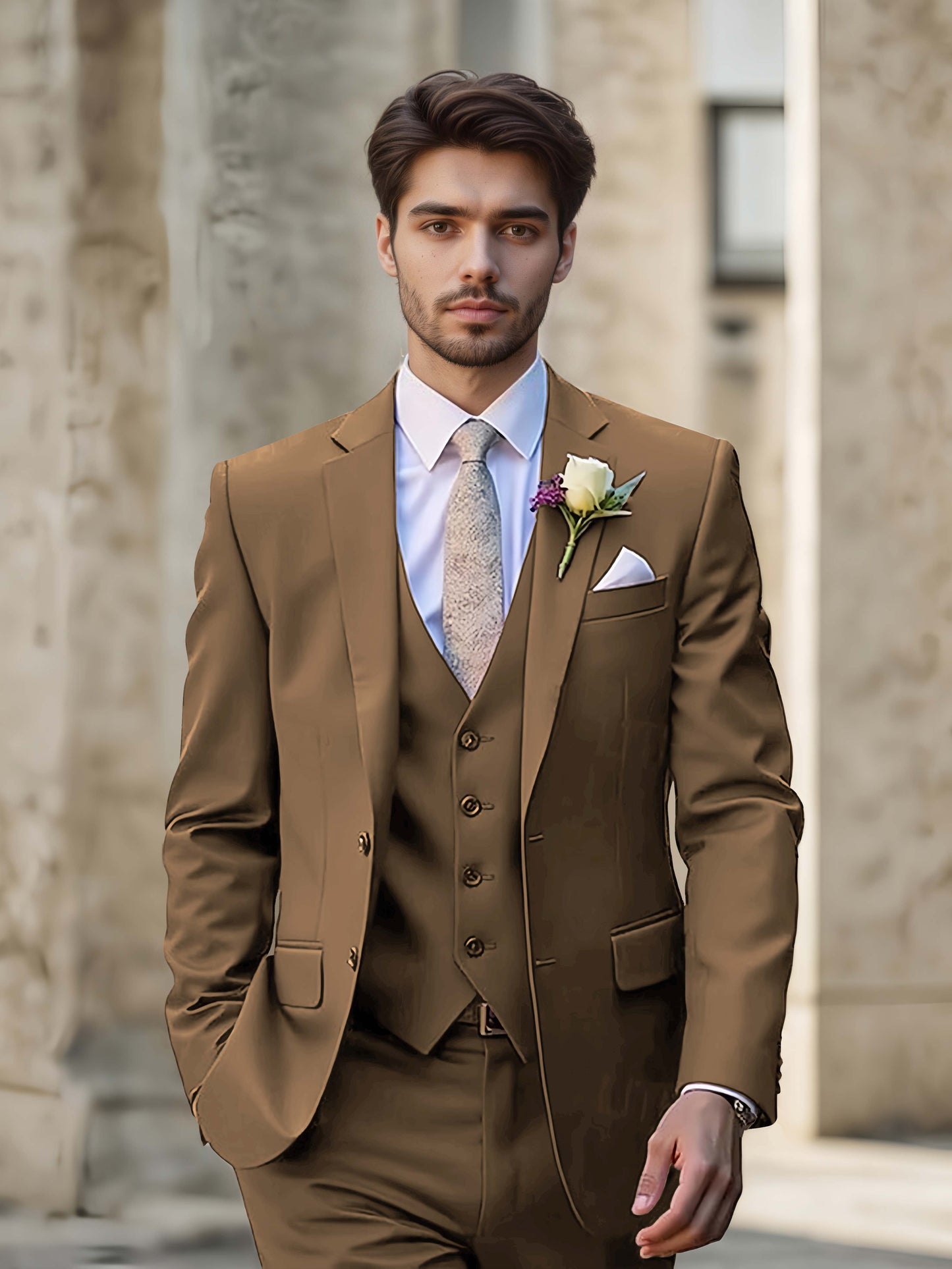 Modern Single Breasted Men's 3-Pieces Suit
