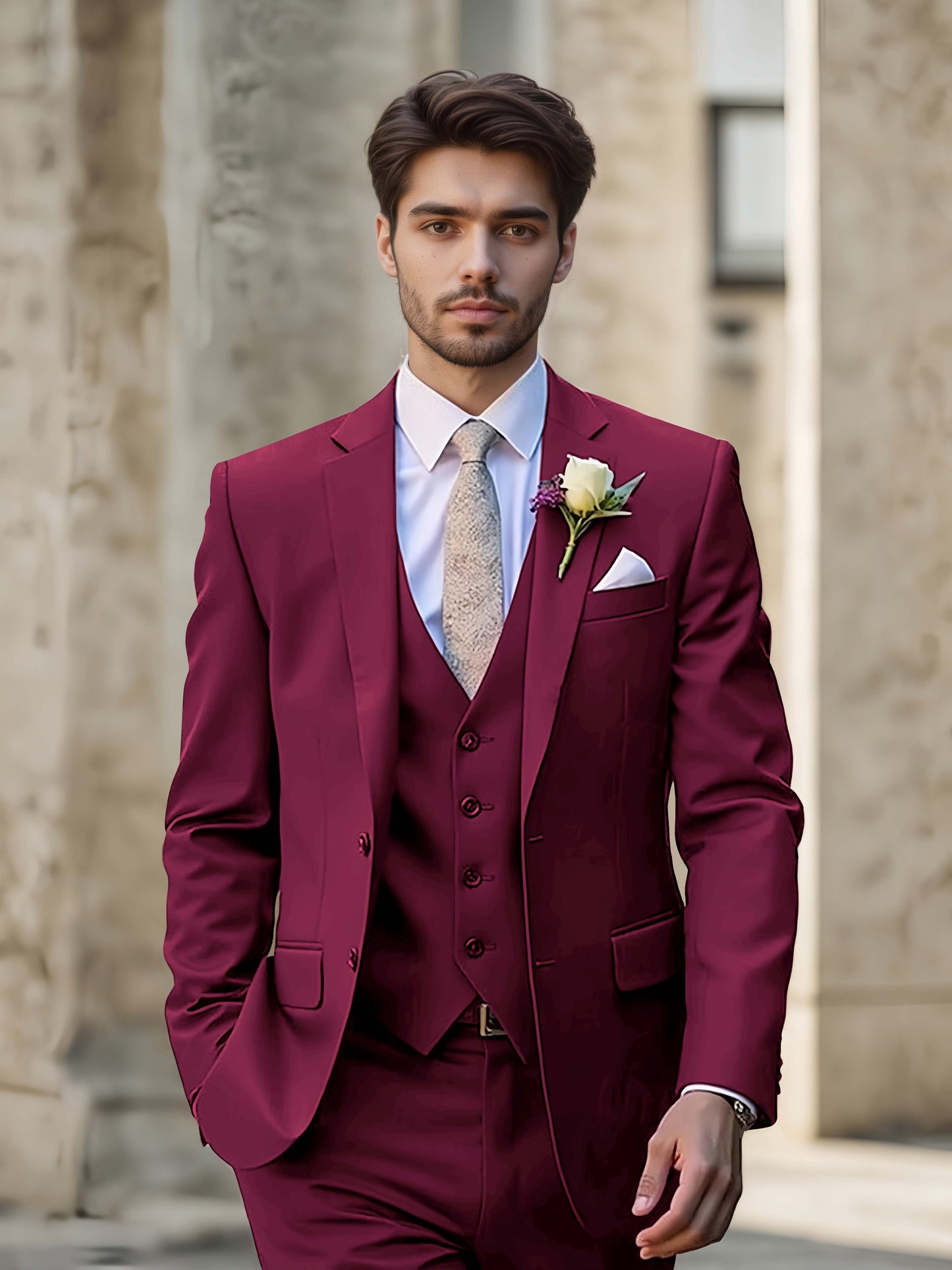 Modern Single Breasted Men's 3-Pieces Suit