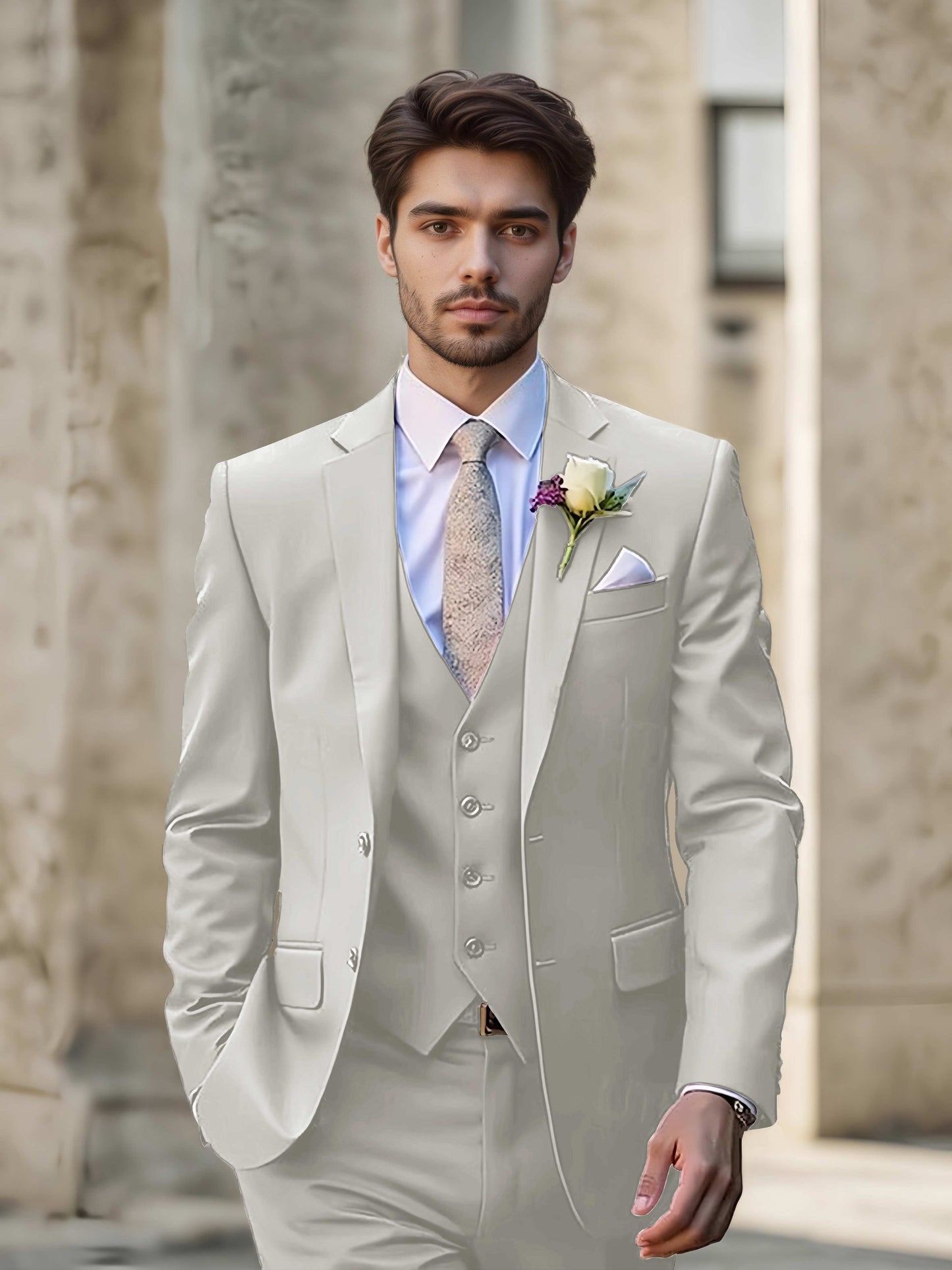 Modern Single Breasted Men's 3-Pieces Suit