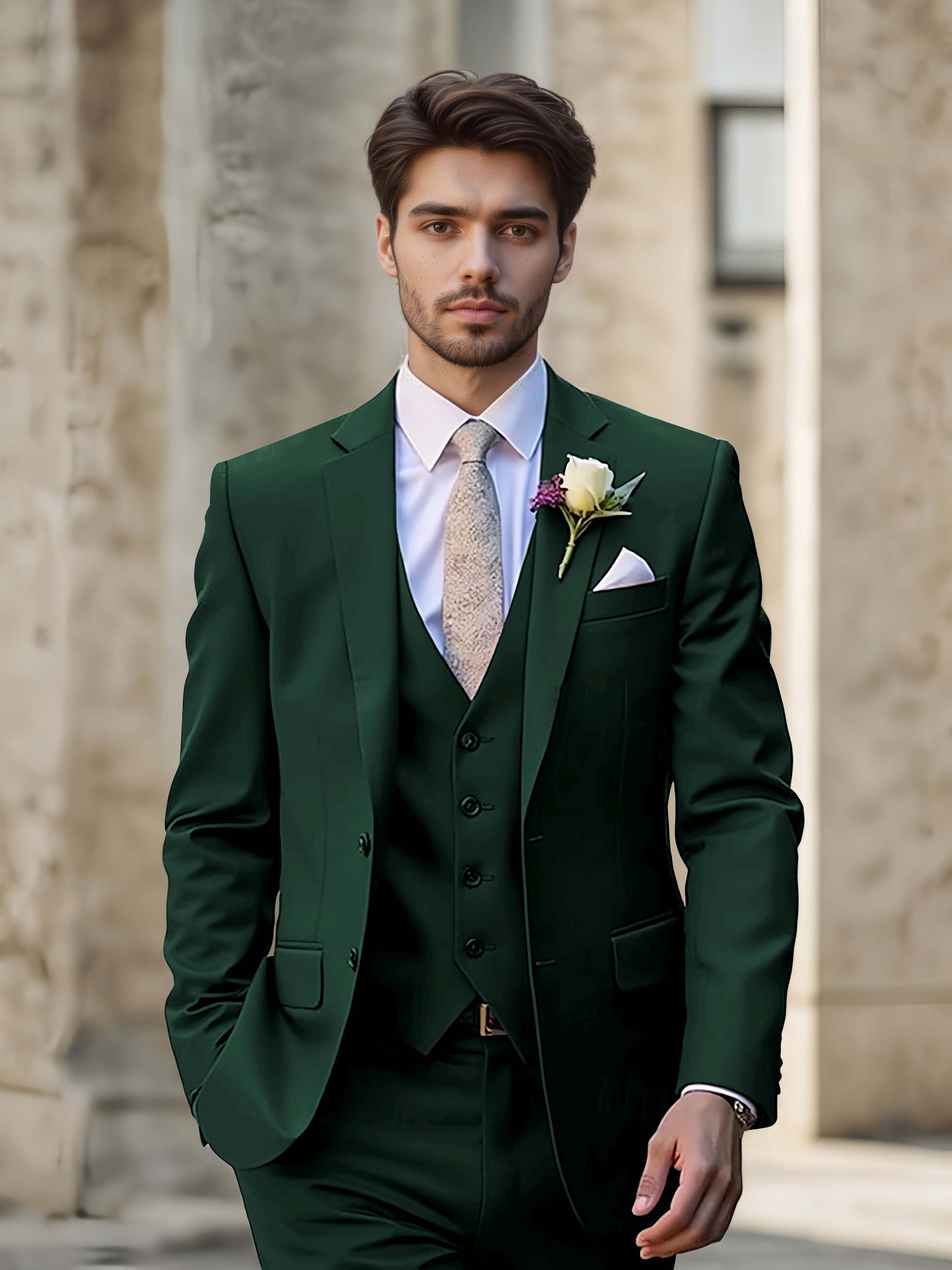 Modern Single Breasted Men's 3-Pieces Suit
