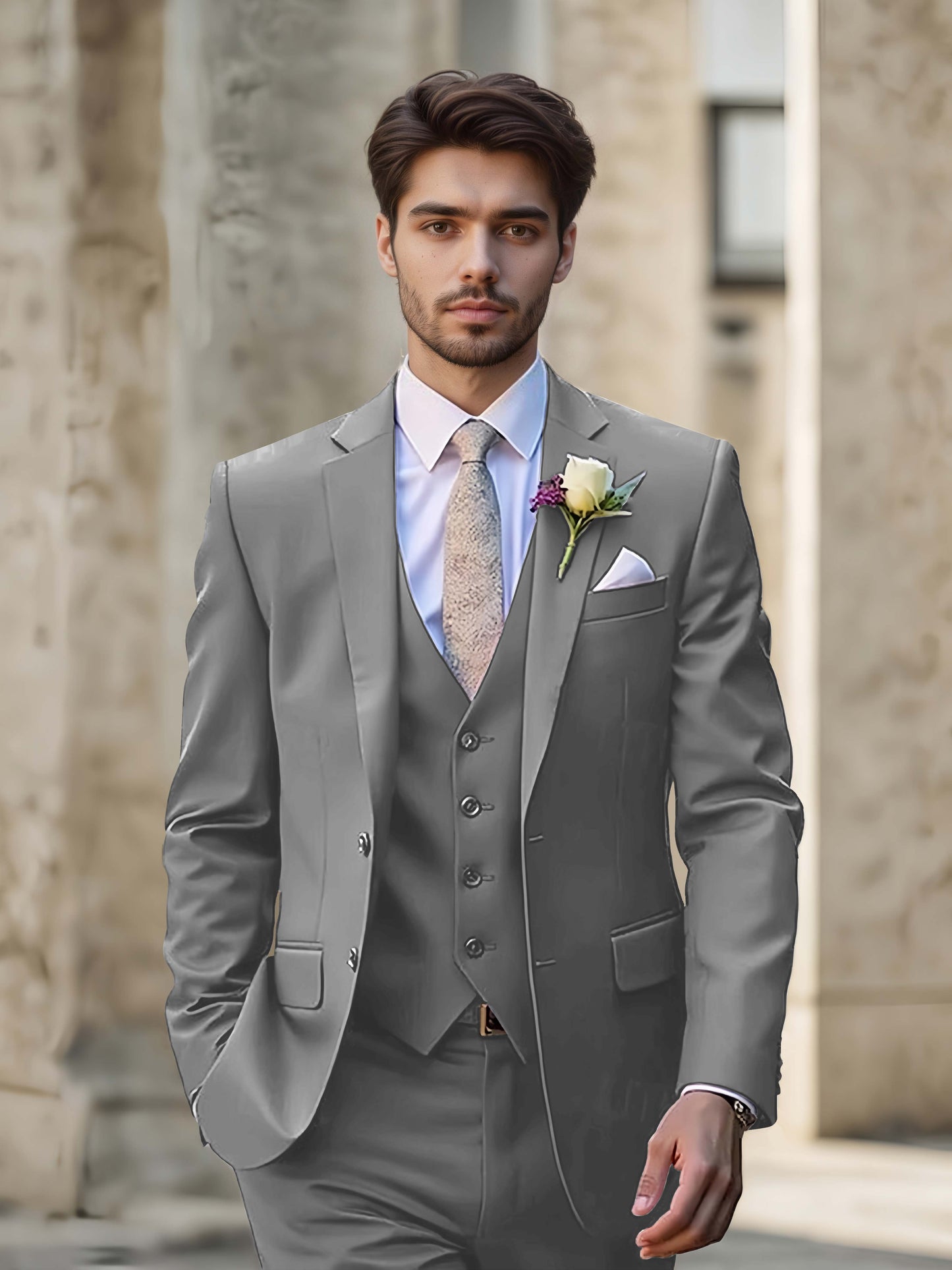 Modern Single Breasted Men's 3-Pieces Suit