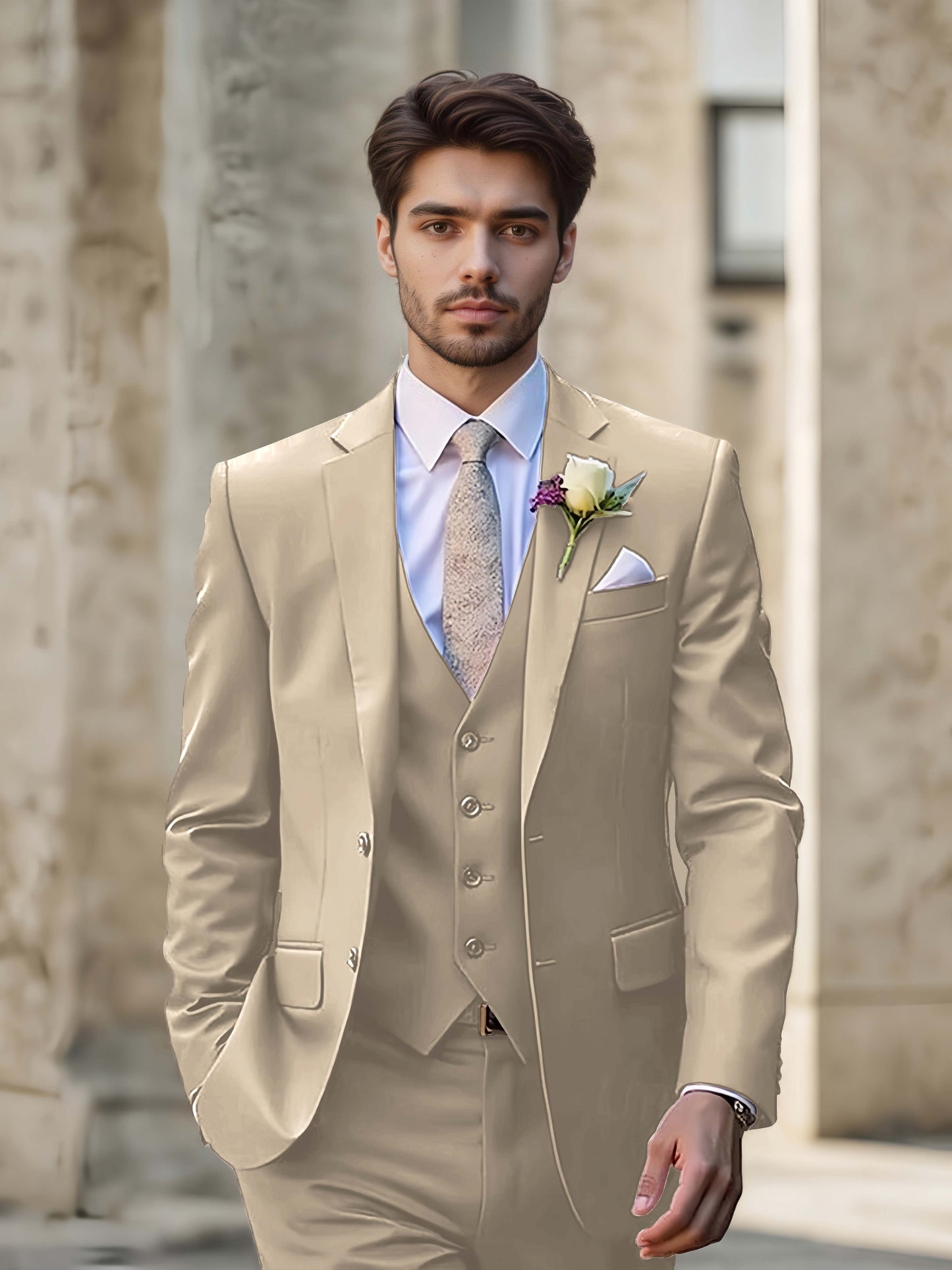 Modern Single Breasted Men's 3-Pieces Suit