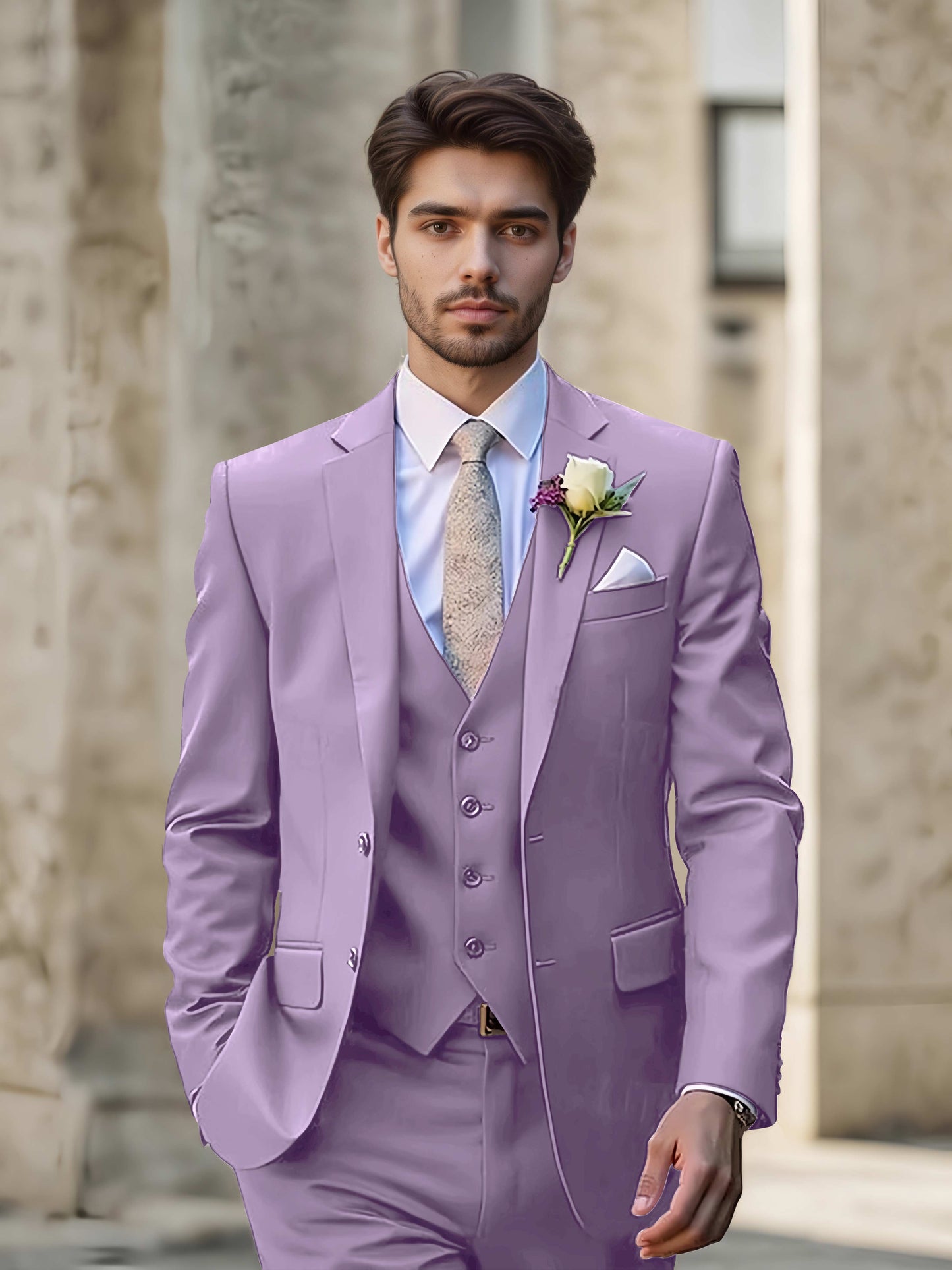 Modern Single Breasted Men's 3-Pieces Suit