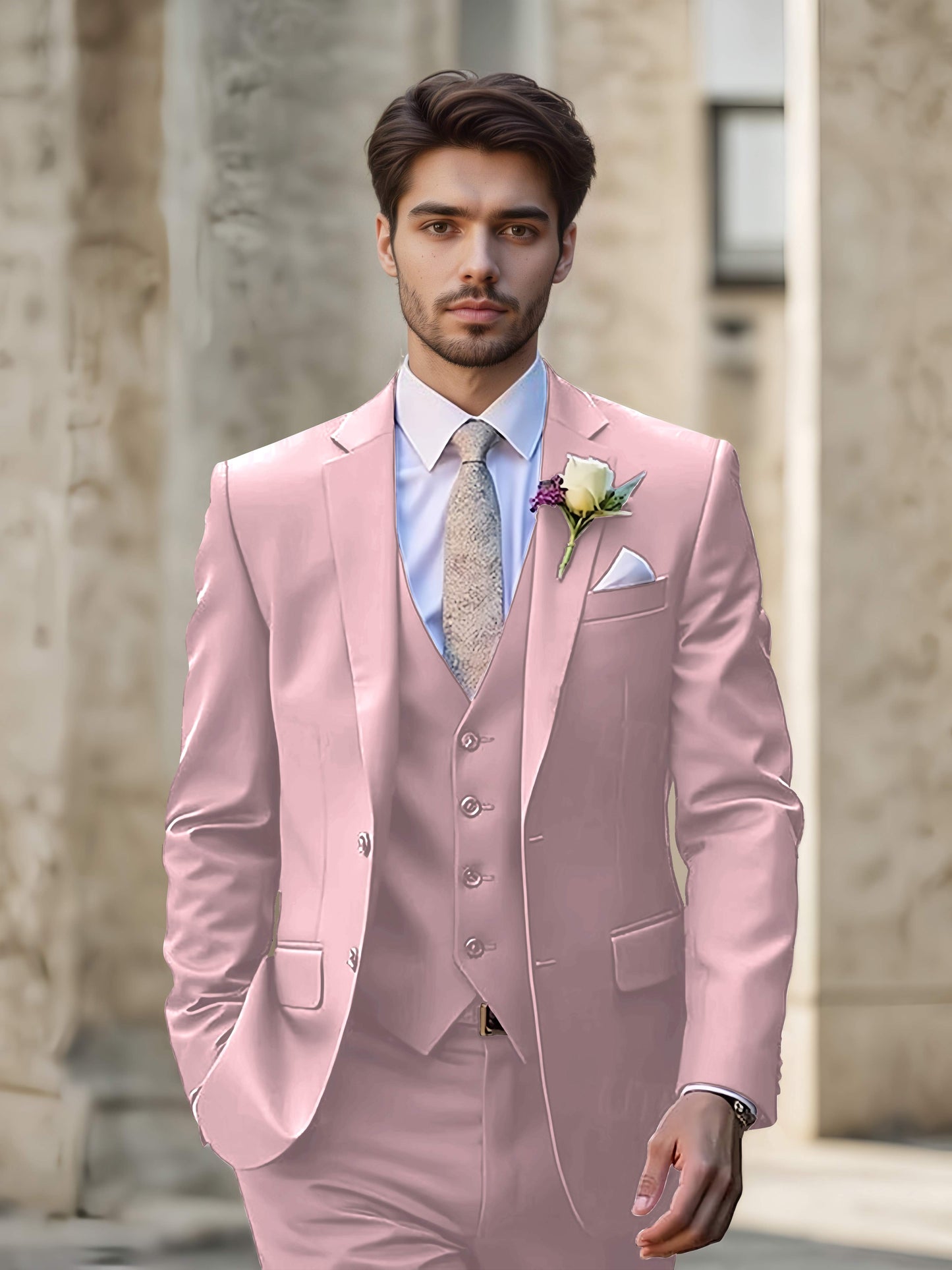 Modern Single Breasted Men's 3-Pieces Suit