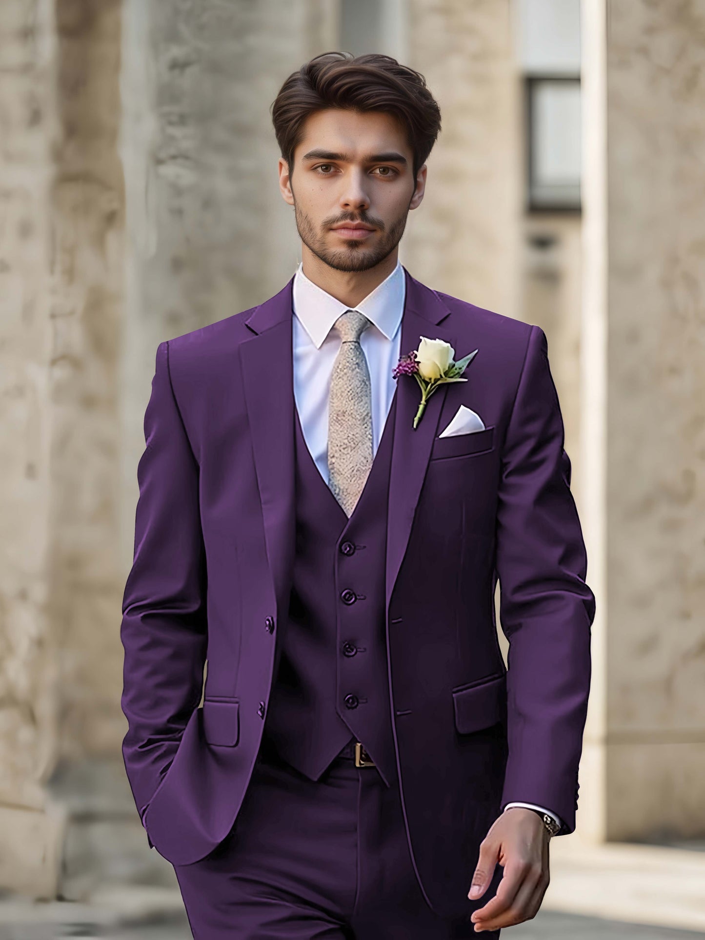 Modern Single Breasted Men's 3-Pieces Suit