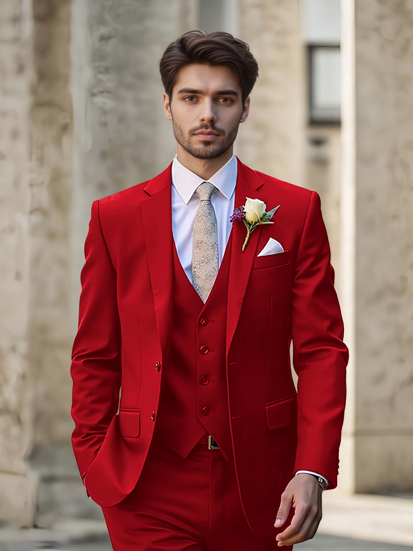 Modern Single Breasted Men's 3-Pieces Suit