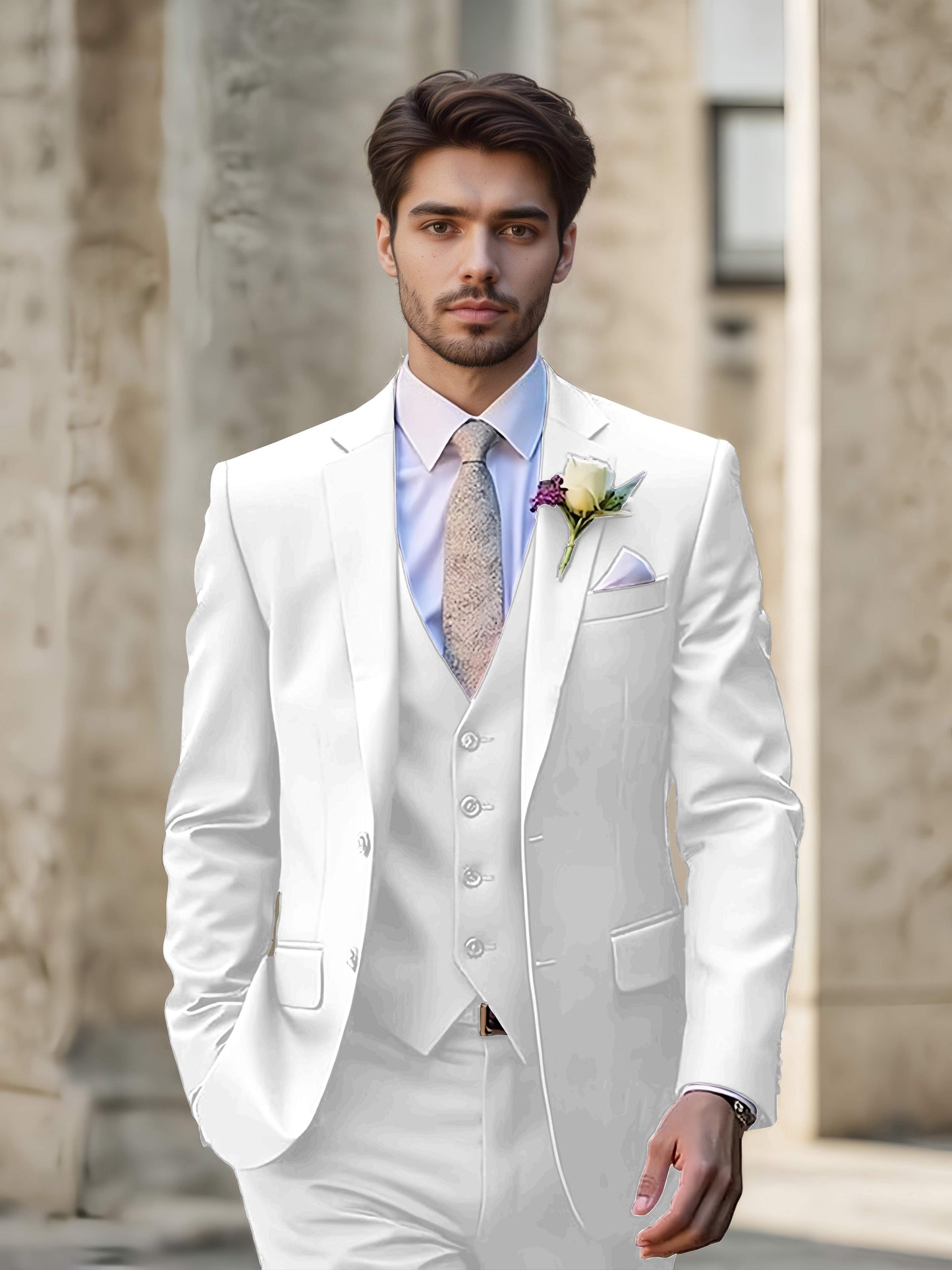 Modern Single Breasted Men's 3-Pieces Suit