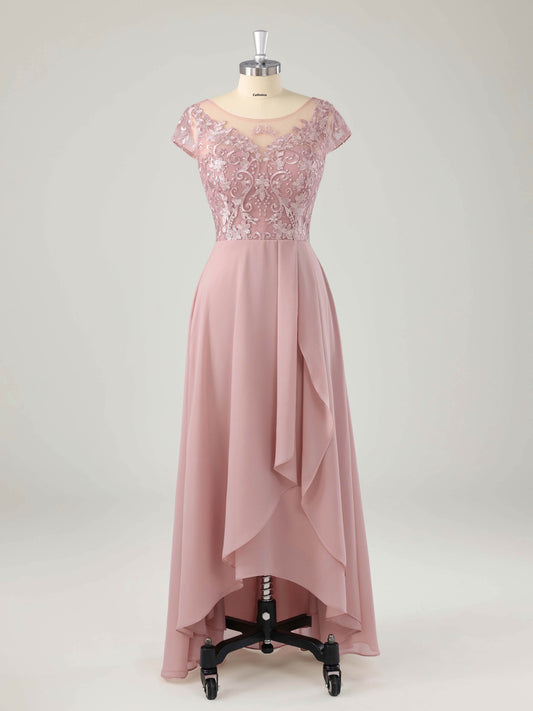 Morla Chic Illusion Appliqued Asymmetrical Mother of the Bride Dresses