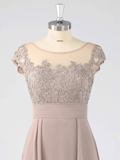 Murea Delicate Illusion Appliqued Tea Length Mother of the Bride Dresses