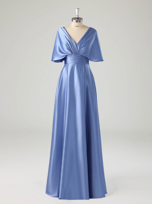 Mylin Modern V-neck Ruched Mother of the Bride Dresses with Cape