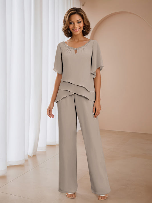 Valeria Scoop Two Pieces Sequin Chiffon Mother of the Bride Jumpsuit/Pantsuit UK