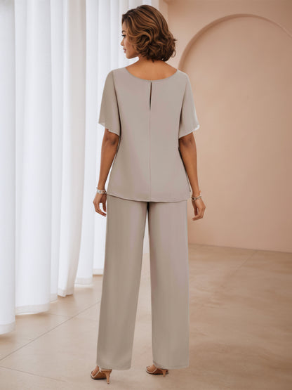 Valeria Scoop Two Pieces Sequin Chiffon Mother of the Bride Jumpsuit/Pantsuit UK