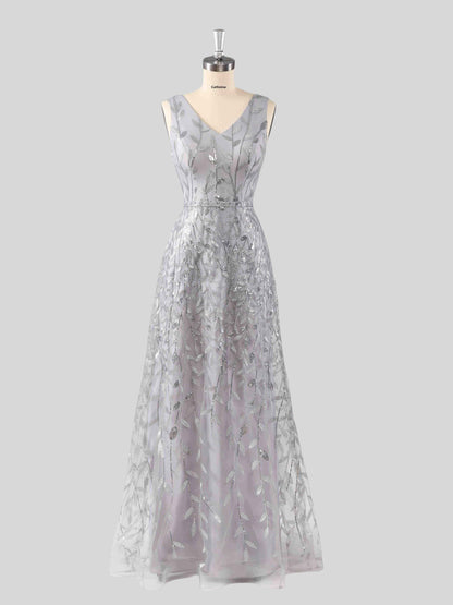 Veda Classic V-Neck A-line Formal Dresses with Sequins