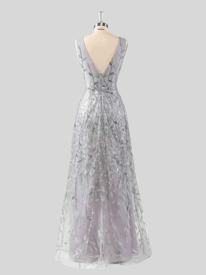 Veda Classic V-Neck A-line Formal Dresses with Sequins