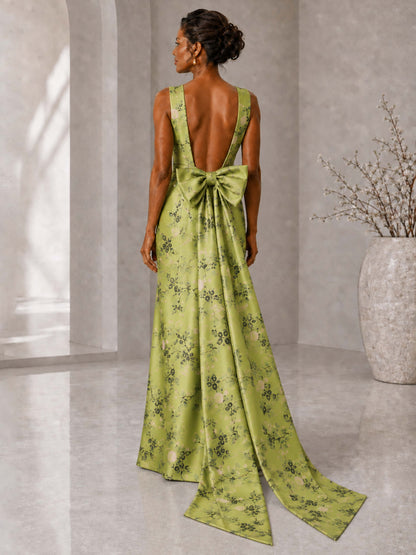 Marvella High Neck Floral Satin Bow Back Mother of the Bride Dress UK